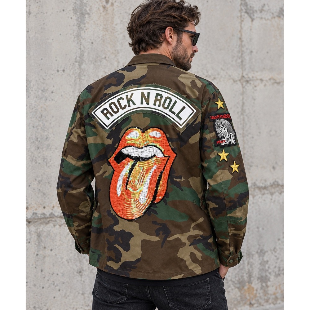 Rothco Woodland Camo Rock Band Sequin BDU Jacket Mens Medium Rolling Stones PCH